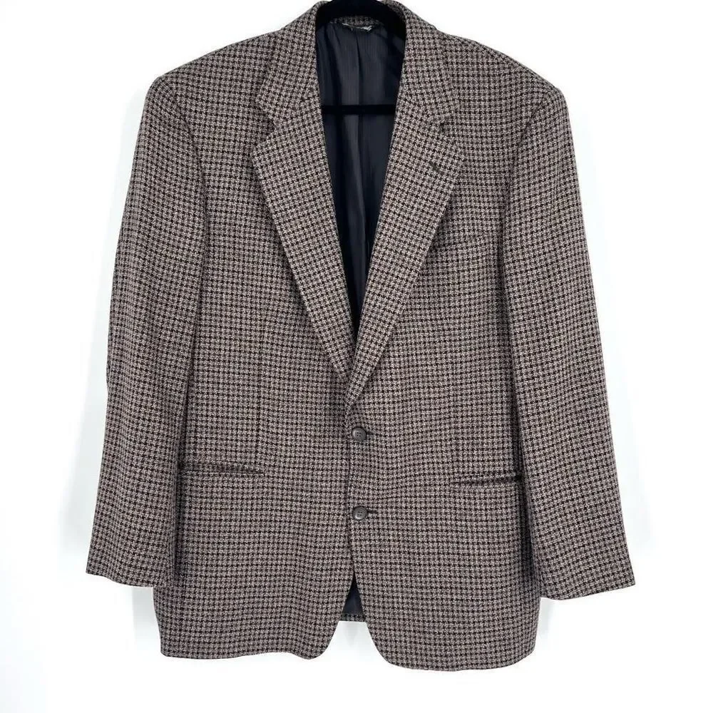 Vintage Vito Rufolo Silk Wool Sport Coat Blazer size 43E brown herringbone plaid